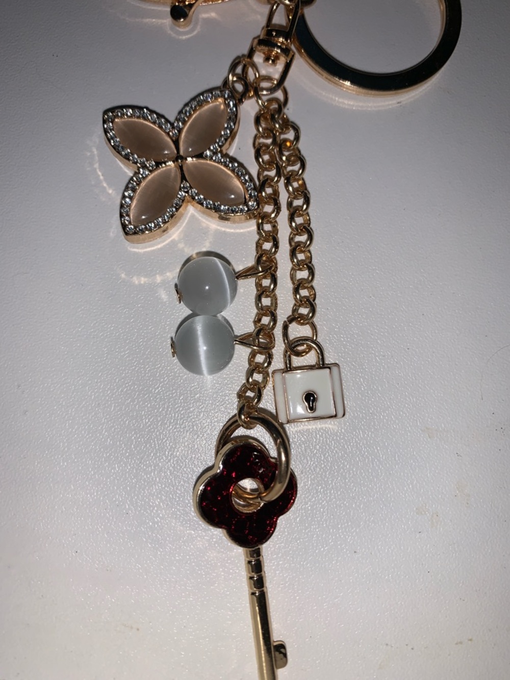 Floral Enamel bag/purse charm Keychain with lock & key